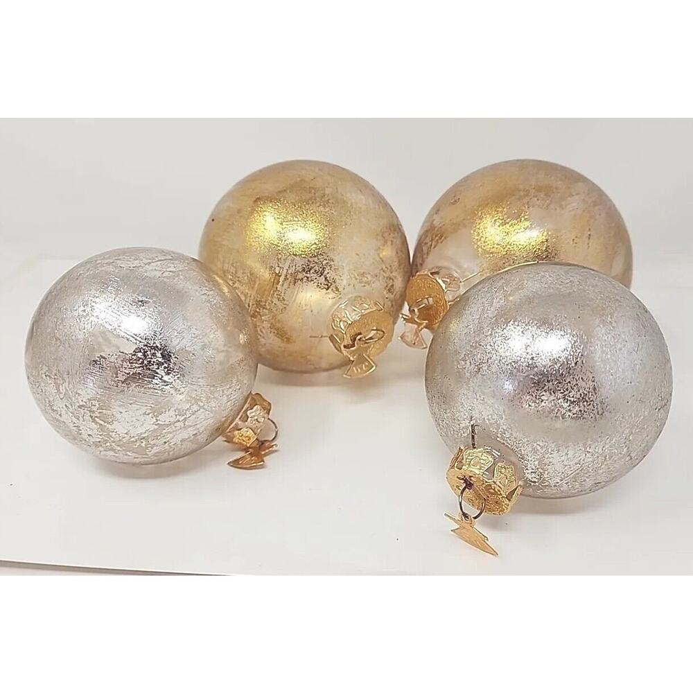 WC Angel Tag 2 Gold Hand Blown Glass Round Christmas Ornaments Poland U254
